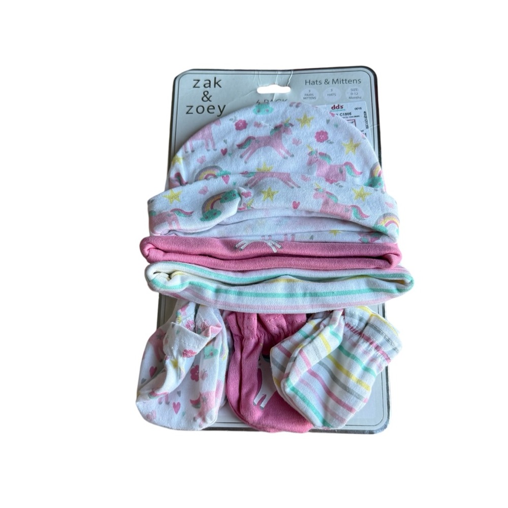 NWT Zak &‎ Zoey Newborn Infant Pastel Unicorn Hat and Mittens Set